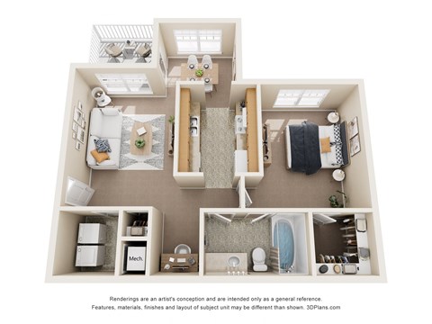 a 3d floor plan of a home with a bedroom and living room